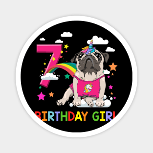 Pug Birthday - 7 Years Old Unicorn Pugicorn Party Magnet